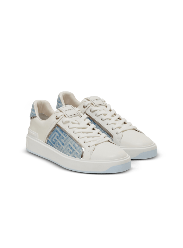 Balmain Paris Baskets B-Court En Cuir Et Denim Bleu - Homme
