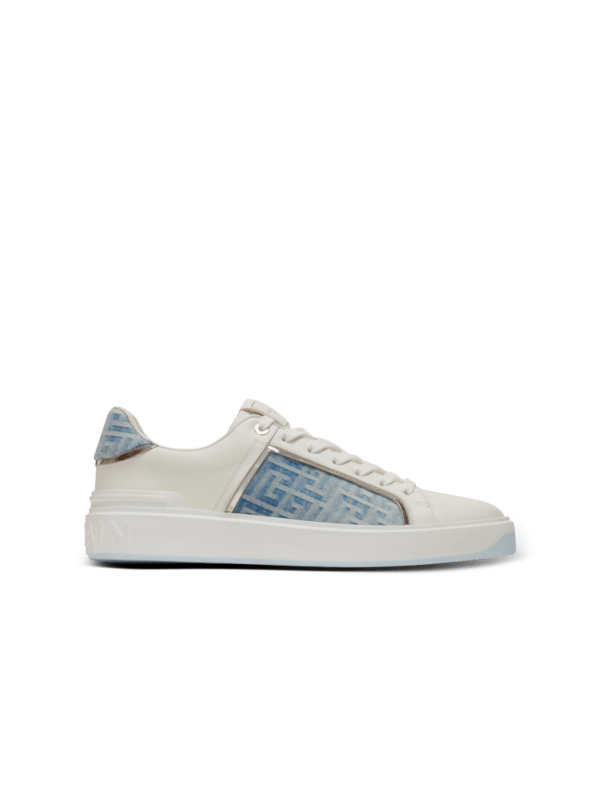 balmain paris Baskets B-Court en cuir et denim bleu - Homme balmain paris Baskets B-Court en cuir et denim bleu - Homme