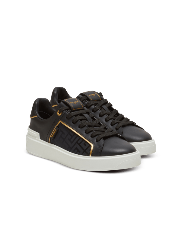 Balmain Paris Baskets B-Court En Cuir Et Nylon Monogramme Noir - Femme