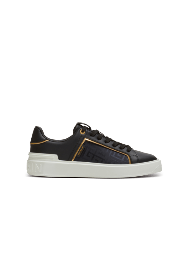 balmain paris Baskets B-Court en cuir et nylon monogramme noir - Femme