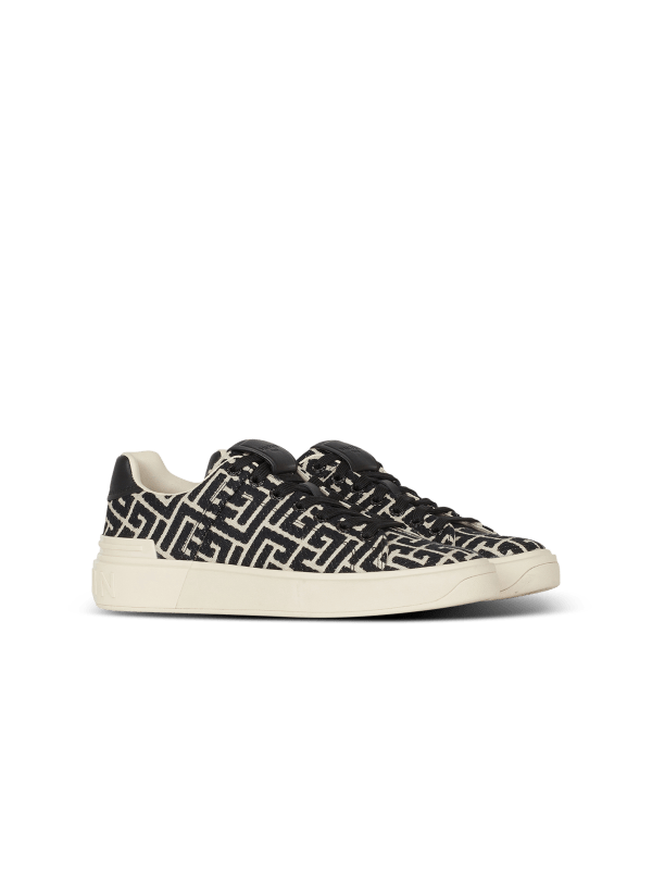 Balmain Paris Baskets B-Court En Jacquard Monogramme Blanc - Homme