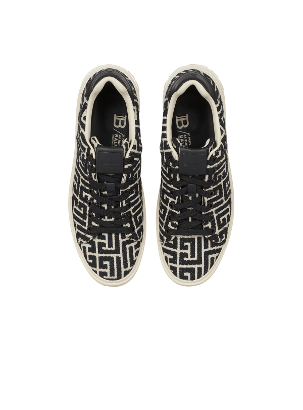 Balmain Paris Baskets B-Court En Jacquard Monogramme Blanc - Homme