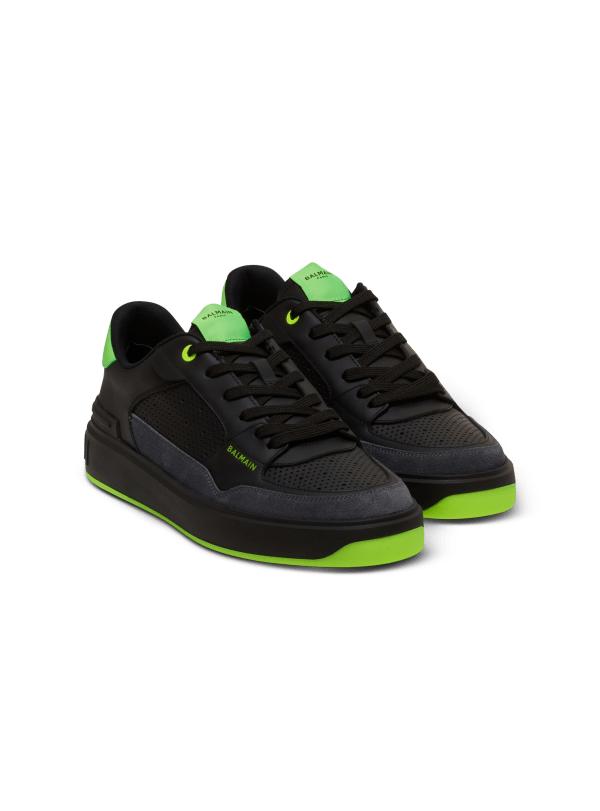 Balmain Paris Baskets B-Court Flip En Cuir De Veau Et Cuir Suédé Noir - Homme