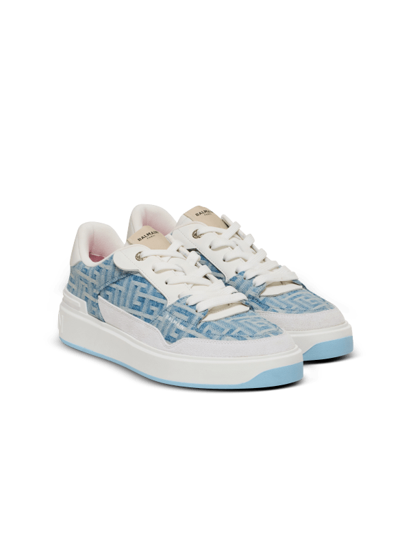 Balmain Paris Baskets B-Court Flip En Denim Monogramme Bleu Marine - Femme