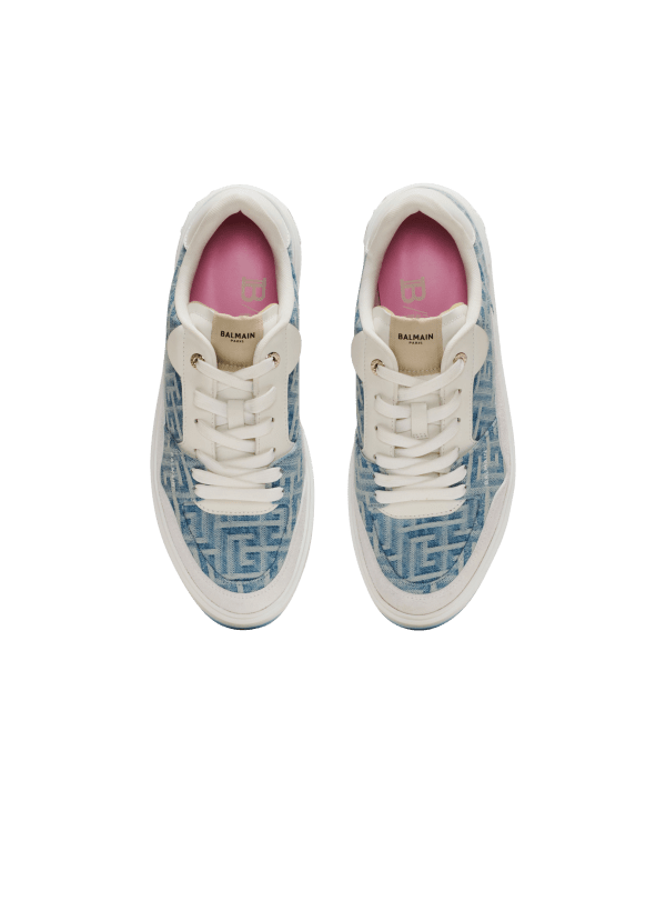 Balmain Paris Baskets B-Court Flip En Denim Monogramme Bleu Marine - Femme