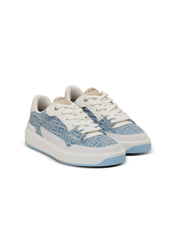 Balmain Paris Baskets B-Court Flip En Denim Monogramme Bleu Marine - Homme