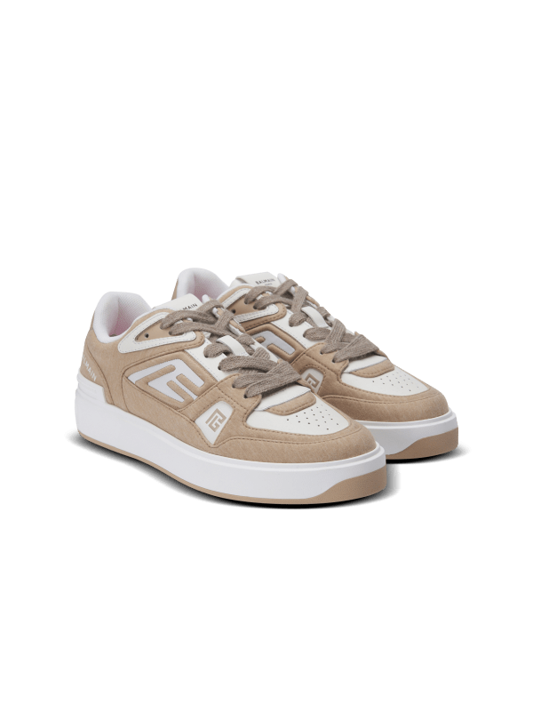 Balmain Paris Baskets B-Court Skate En Molleton Et Cuir De Veau Beige - Femme