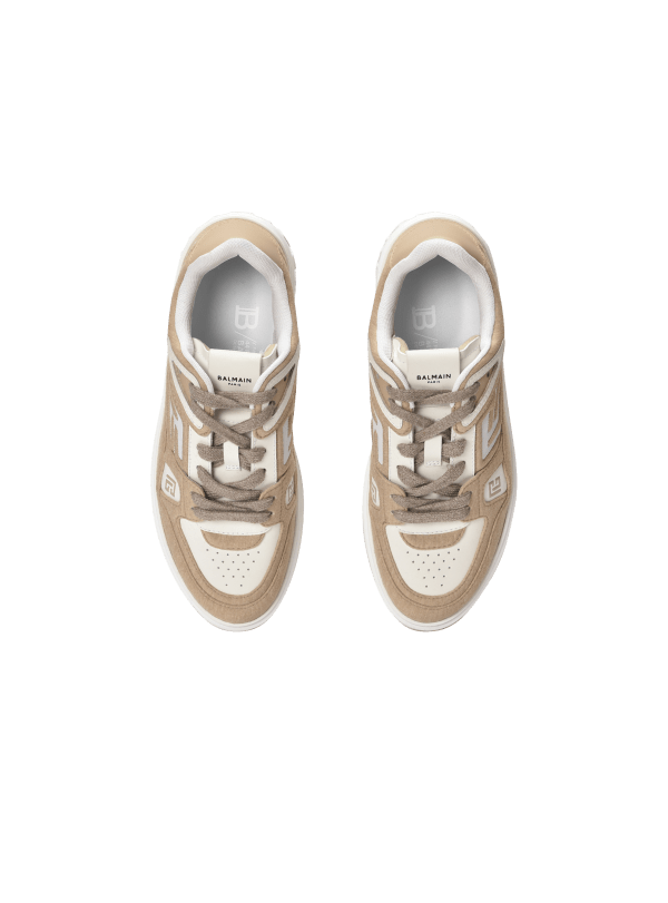 Balmain Paris Baskets B-Court Skate En Molleton Et Cuir De Veau Beige - Femme