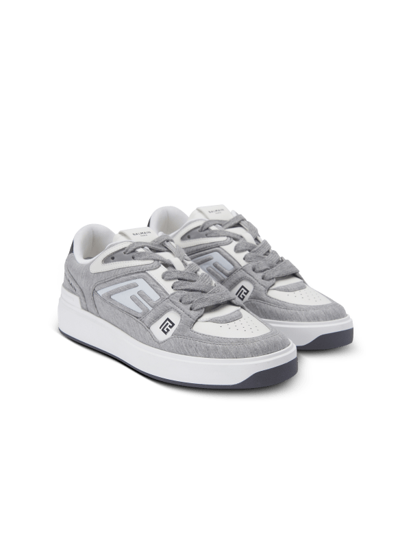 Balmain Paris Baskets B-Court Skate En Molleton Et Cuir De Veau Gris - Homme