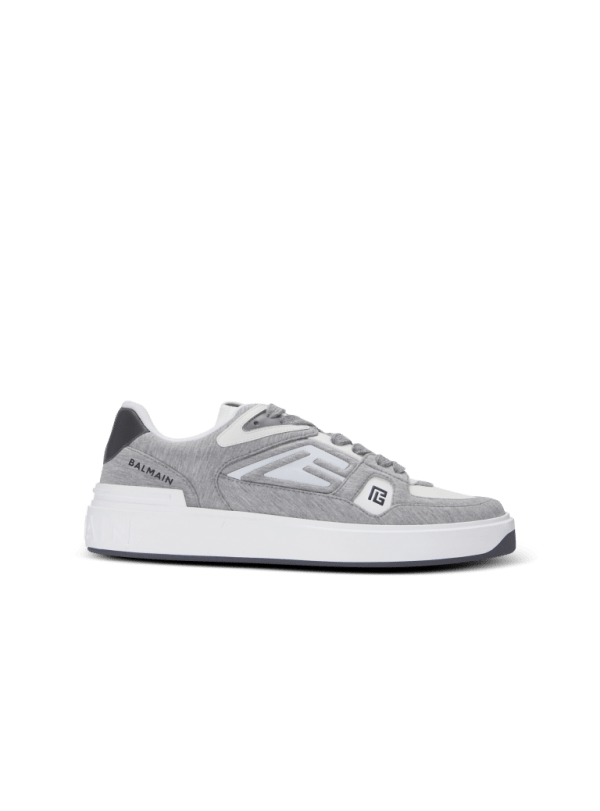 balmain paris Baskets B-Court Skate en molleton et cuir de veau gris - Homme
