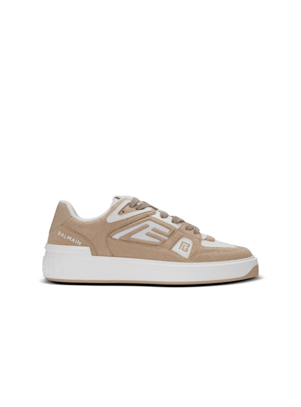 balmain paris Baskets B-Court Skate en molleton et cuir de veau beige - Femme