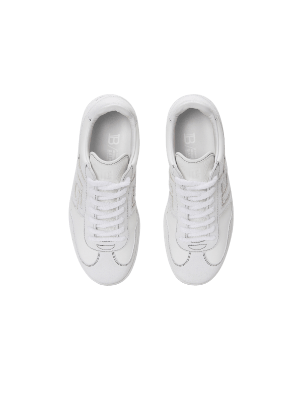 Balmain Paris Baskets Balmain Swan En Cuir De Veau Et Cuir Suédé Blanc - Femme