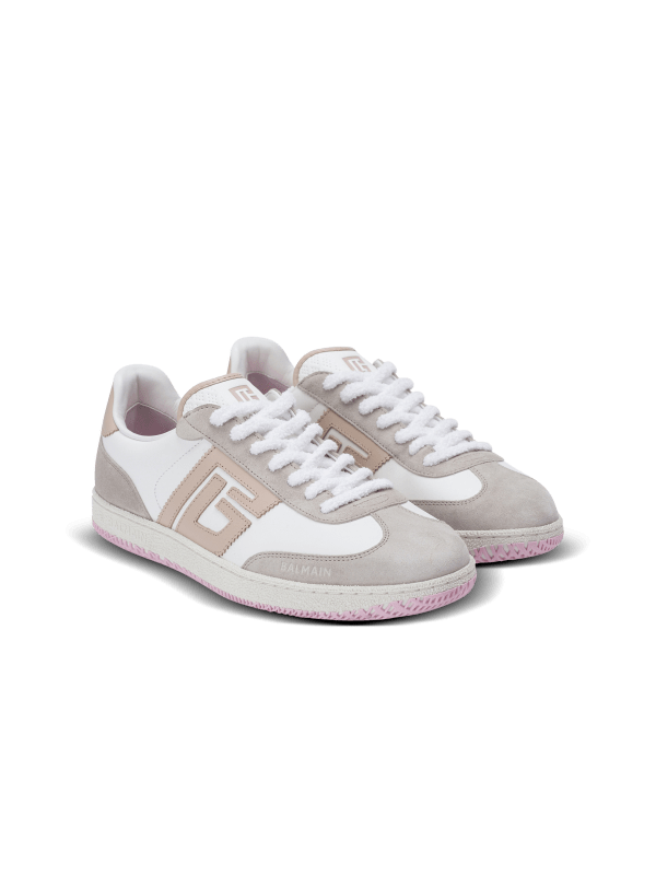 Balmain Paris Baskets Balmain Swan En Cuir De Veau Et Cuir Suédé Beige - Femme