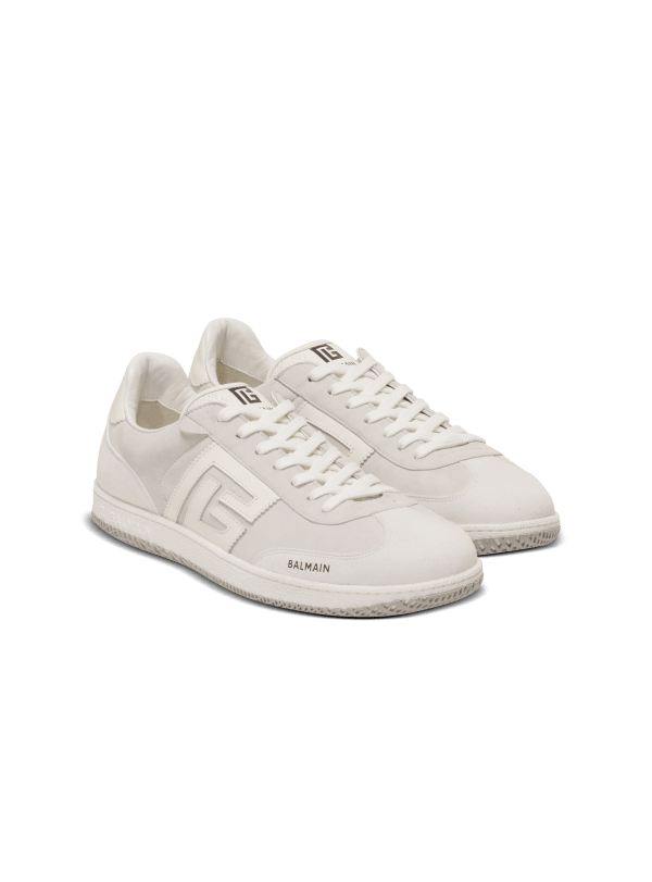 Balmain Paris Baskets Balmain Swan En Cuir De Veau Et Cuir Suédé Blanc - Homme
