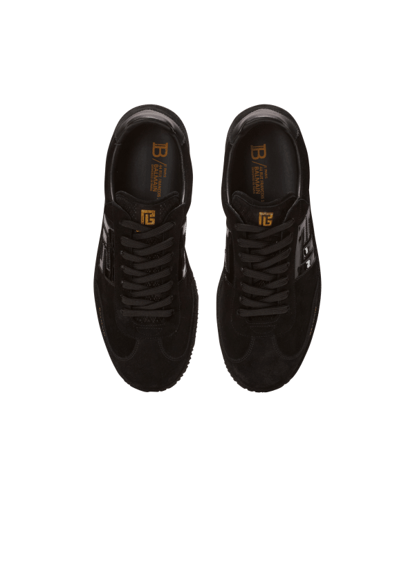 Balmain Paris Baskets Balmain Swan En Cuir Suédé Et Verni Noir - Homme