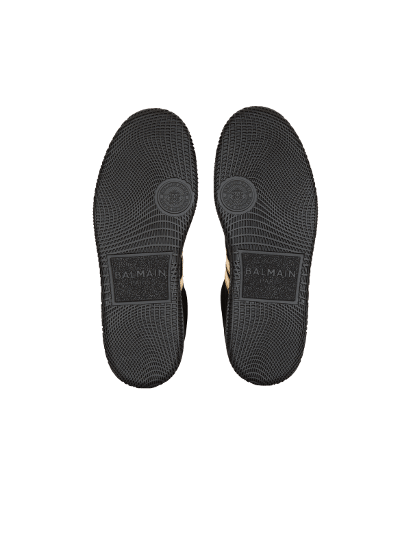 Balmain Paris Baskets Balmain Swan En Cuir Suédé Et Verni Noir - Homme