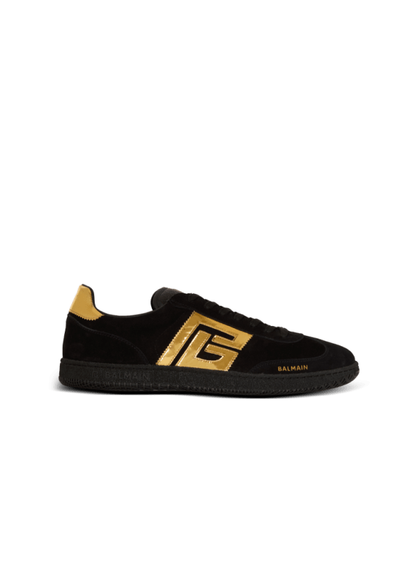 balmain paris Baskets Balmain Swan en cuir suédé et verni noir - Homme