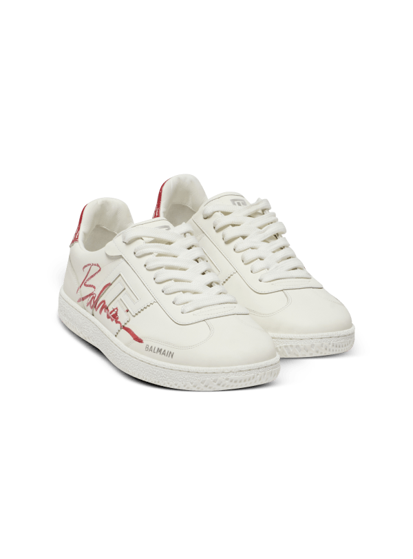 Balmain Paris Baskets Balmain Swan Lipstick En Cuir Rouge - Femme