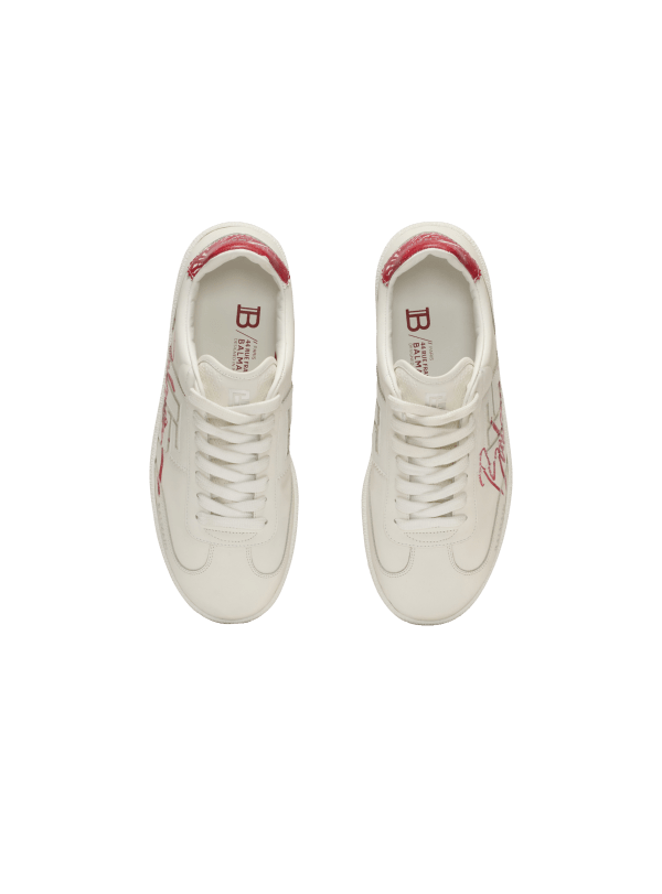 Balmain Paris Baskets Balmain Swan Lipstick En Cuir Rouge - Femme