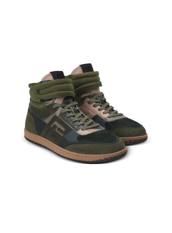 Balmain Paris Baskets Balmain Swan Mid-Top En Cuir De Veau Et Cuir Suédé Noir - Homme