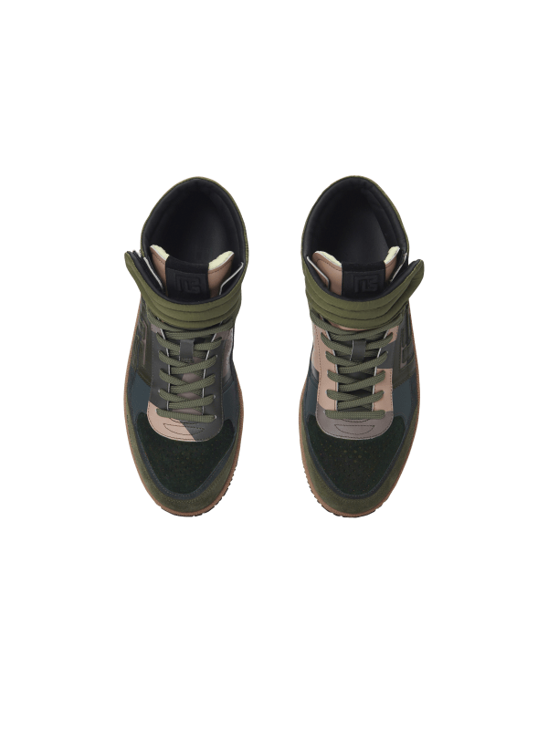 Balmain Paris Baskets Balmain Swan Mid-Top En Cuir De Veau Et Cuir Suédé Noir - Homme