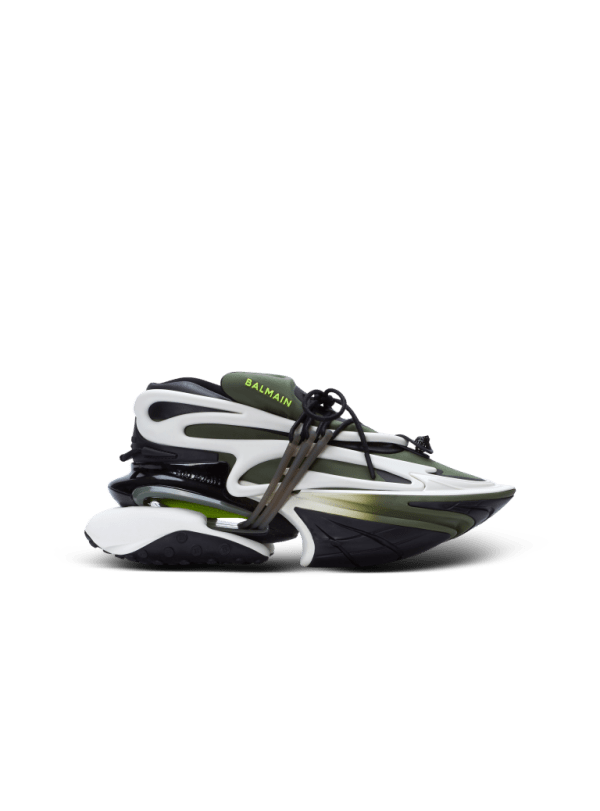 balmain paris Baskets basses Unicorn en néoprène et cuir de veau kaki - Homme