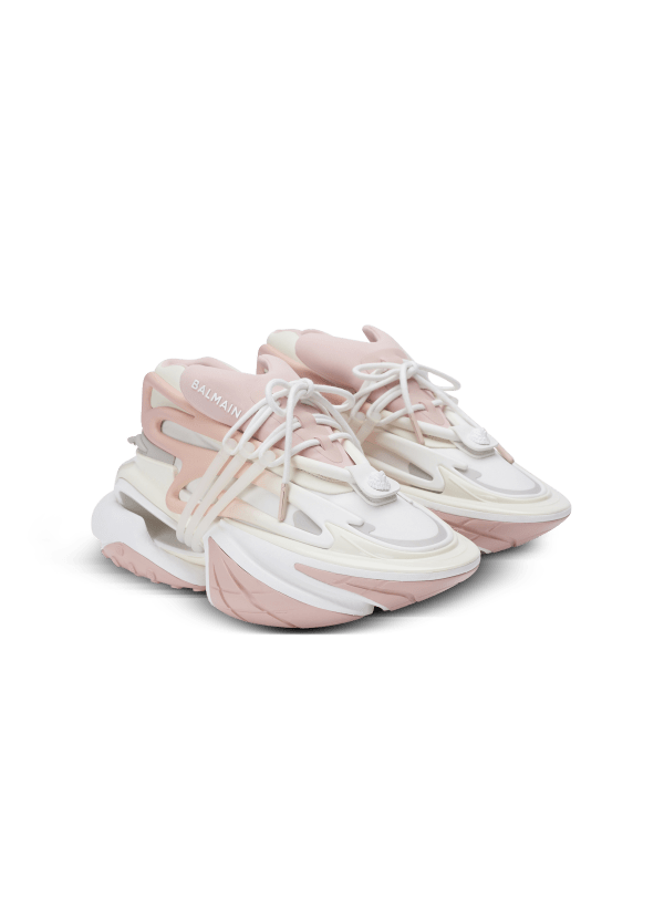 Balmain Paris Baskets Unicorn Low En Néoprène Et Cuir De Veau Beige - Femme