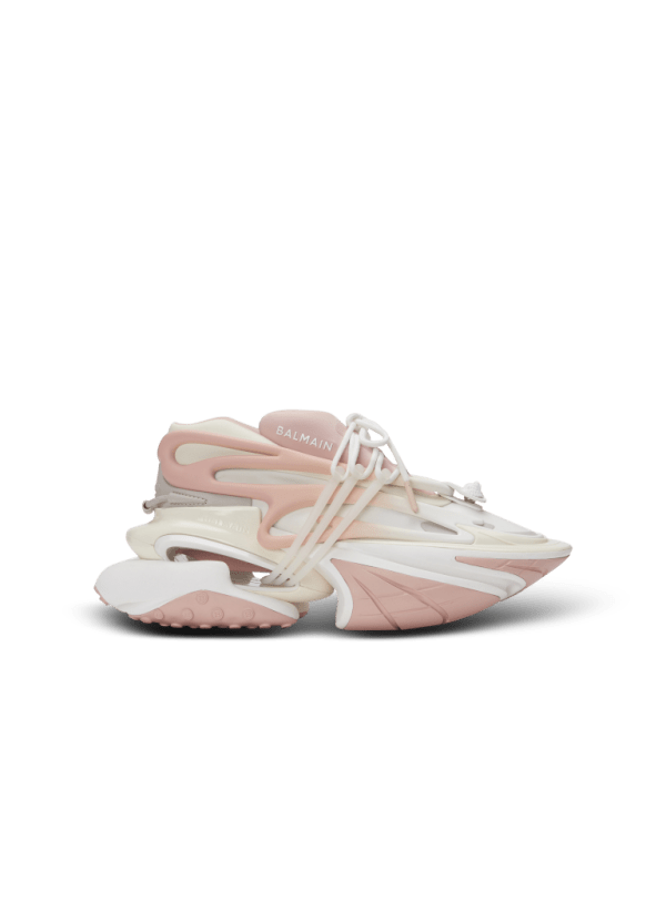 balmain paris Baskets Unicorn Low en néoprène et cuir de veau beige - Femme