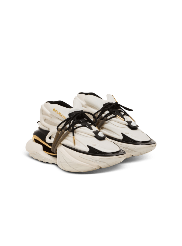 Balmain Paris Baskets Unicorn Low En Néoprène Et Cuir De Veau Blanc - Femme