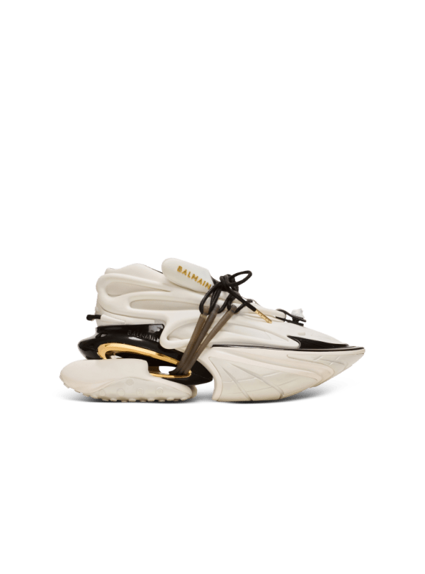 balmain paris Baskets Unicorn Low en néoprène et cuir de veau blanc - Femme