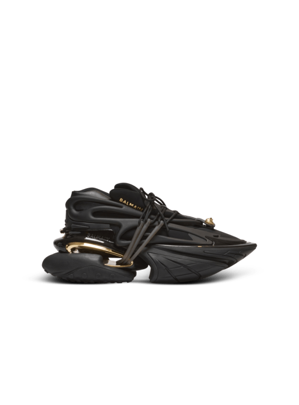 balmain paris Baskets Unicorn Low en néoprène et cuir de veau noir - Homme