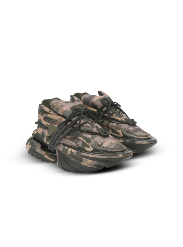 Balmain Paris Baskets Unicorn Low Imprimées Camouflage Kaki - Homme