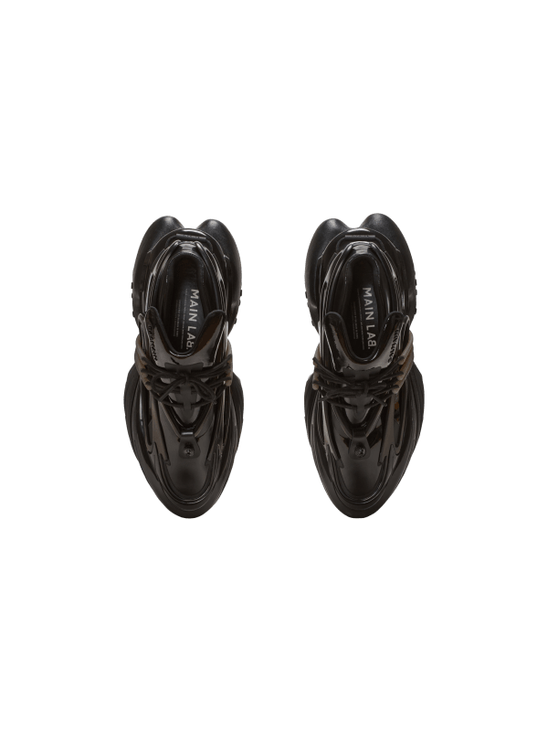 Balmain Paris Baskets Unicorn Main Lab En Cuir Verni Noir - Homme