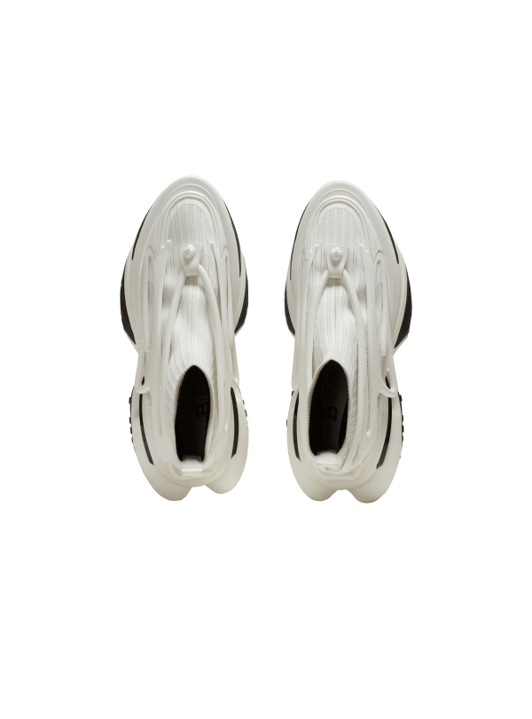 Balmain Paris Baskets Unicorn Montantes En Maille Et Cuir Blanc - Homme