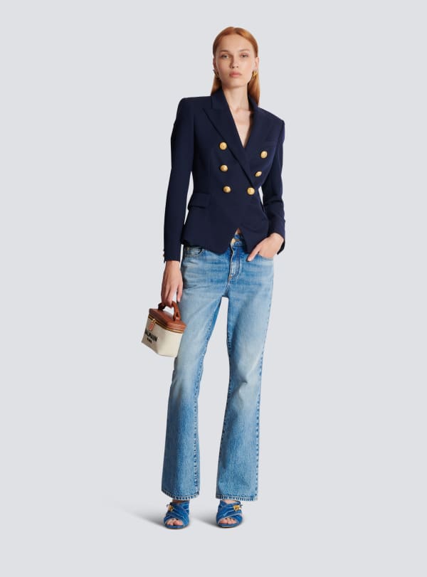 Balmain Paris Blazer à Double Boutonnage En Laine Bleu Marine - Femme