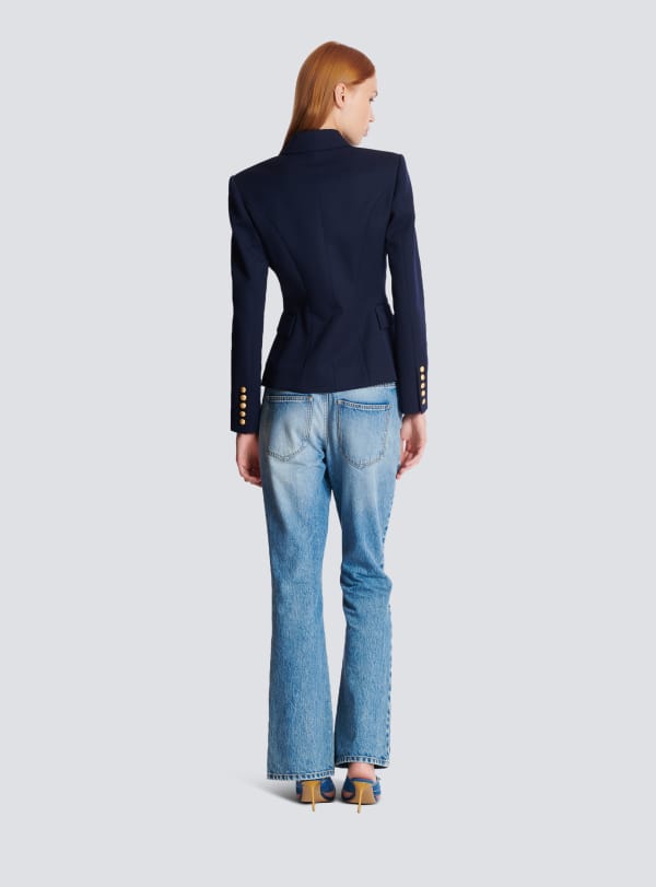 Balmain Paris Blazer à Double Boutonnage En Laine Bleu Marine - Femme