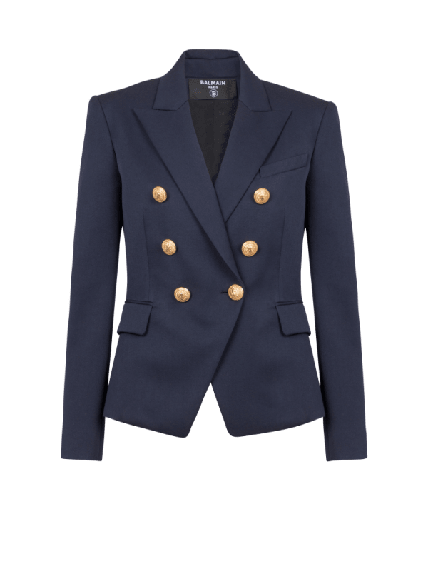 balmain paris Blazer à double boutonnage en laine bleu marine - Femme