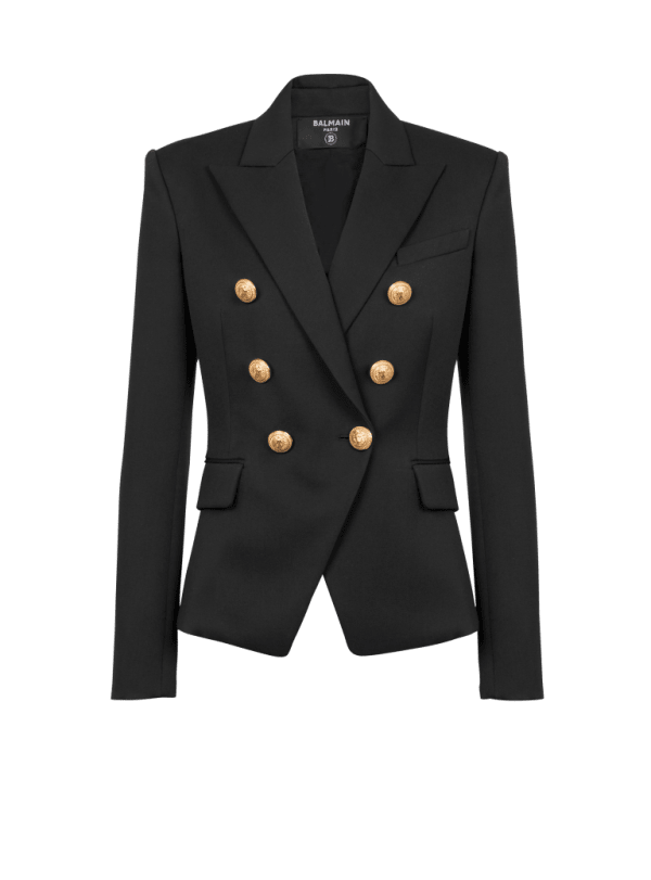 balmain paris Blazer à double boutonnage en laine noir - Femme