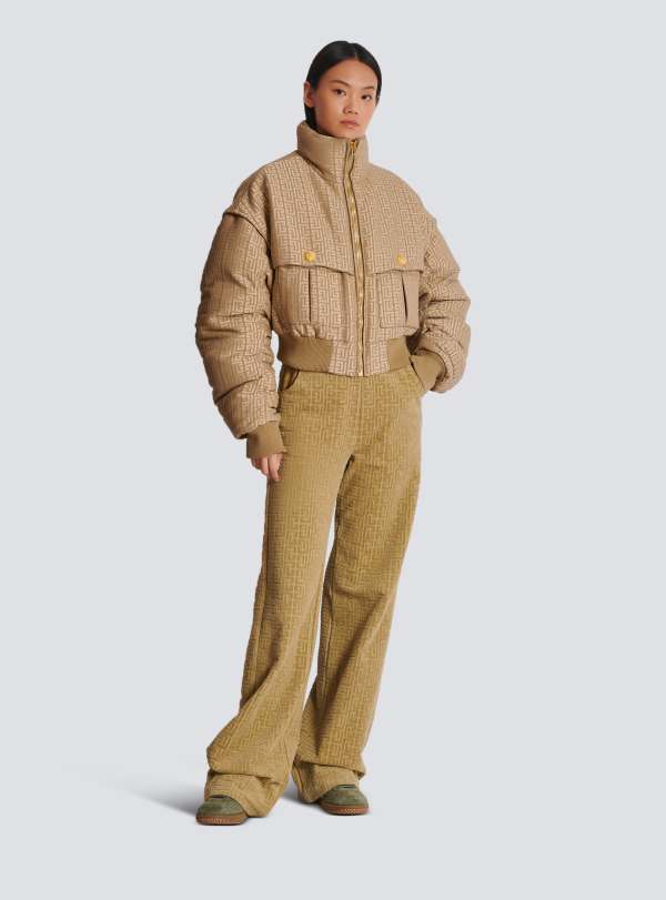 Balmain Paris Bomber Court En Jacquard Monogramme PB Labyrinthe Beige - Femme
