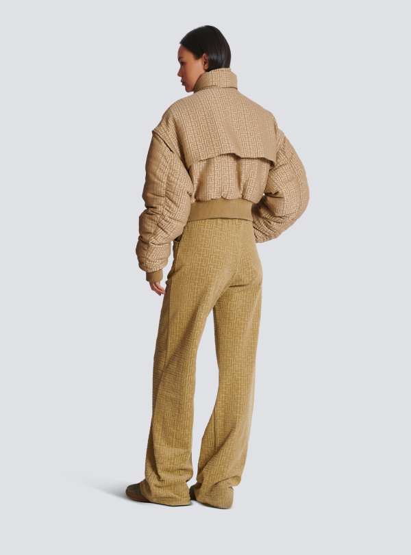 Balmain Paris Bomber Court En Jacquard Monogramme PB Labyrinthe Beige - Femme