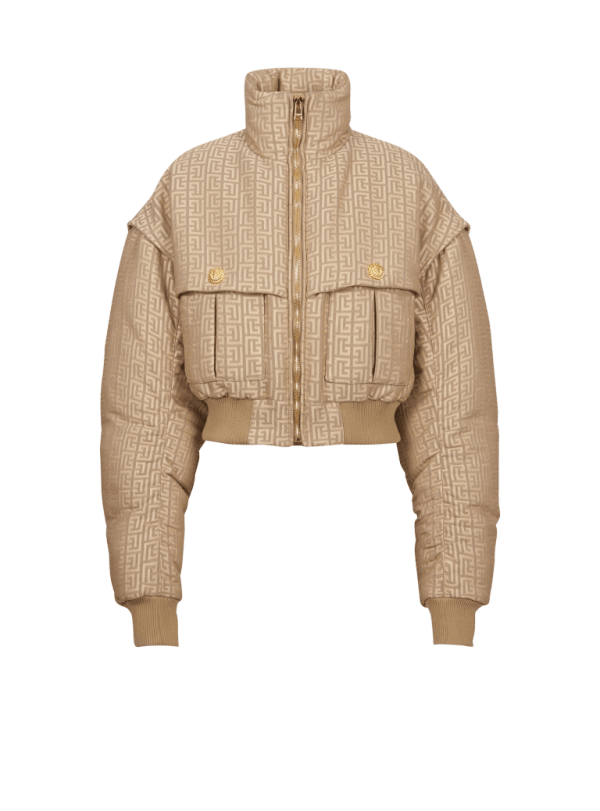 balmain paris Bomber court en jacquard monogramme PB Labyrinthe beige - Femme