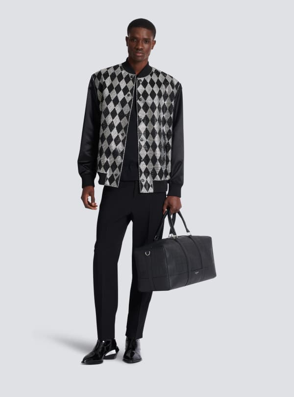 Balmain Paris Bomber Diamond En Satin Avec Strass Noir - Homme