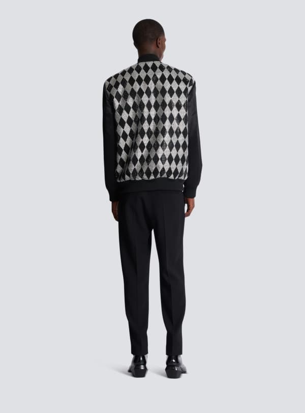 Balmain Paris Bomber Diamond En Satin Avec Strass Noir - Homme