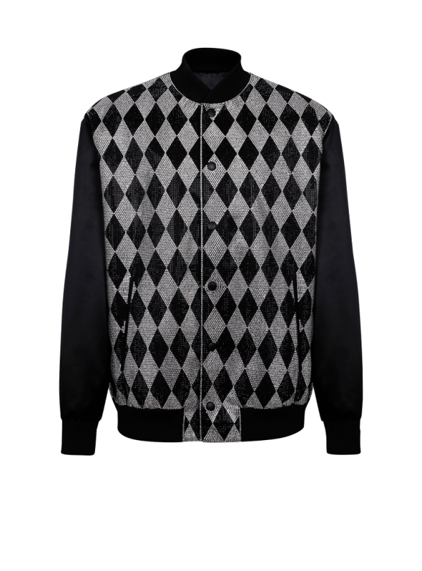 balmain paris Bomber Diamond en satin avec strass noir - Homme