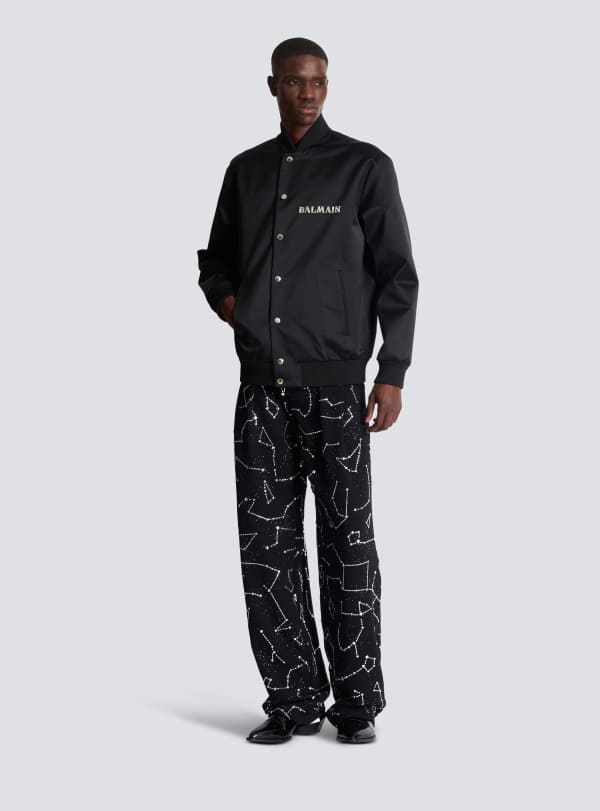 Balmain Paris Bomber En Satin Brodé Motif Balmain Galaxy Argent - Homme