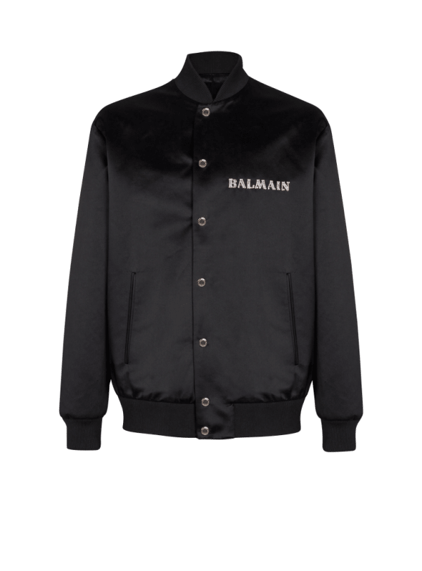 balmain paris Bomber en satin brodé motif Balmain Galaxy argent - Homme