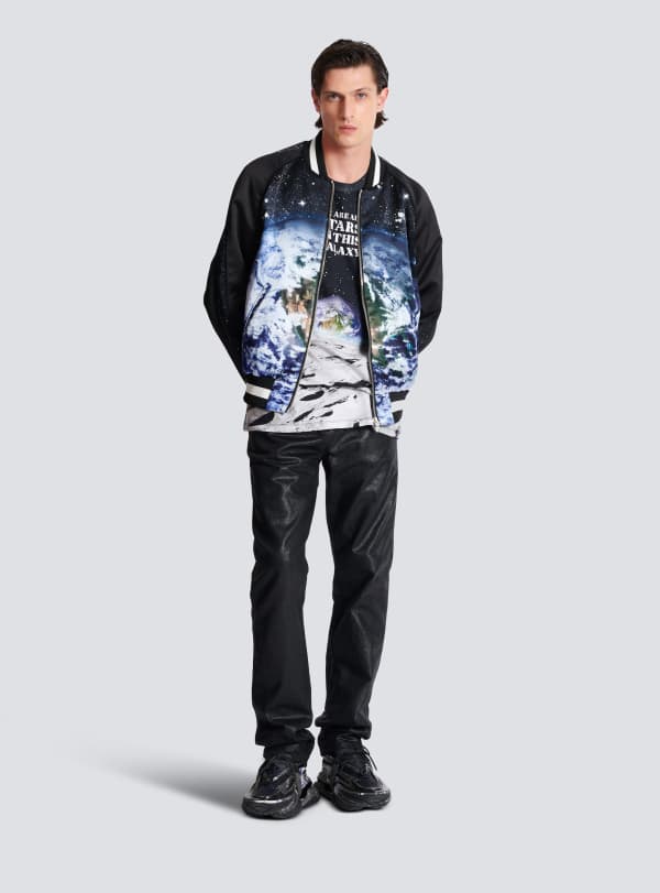 Balmain Paris Bomber Imprimé Motif Earth And Stars Noir - Homme