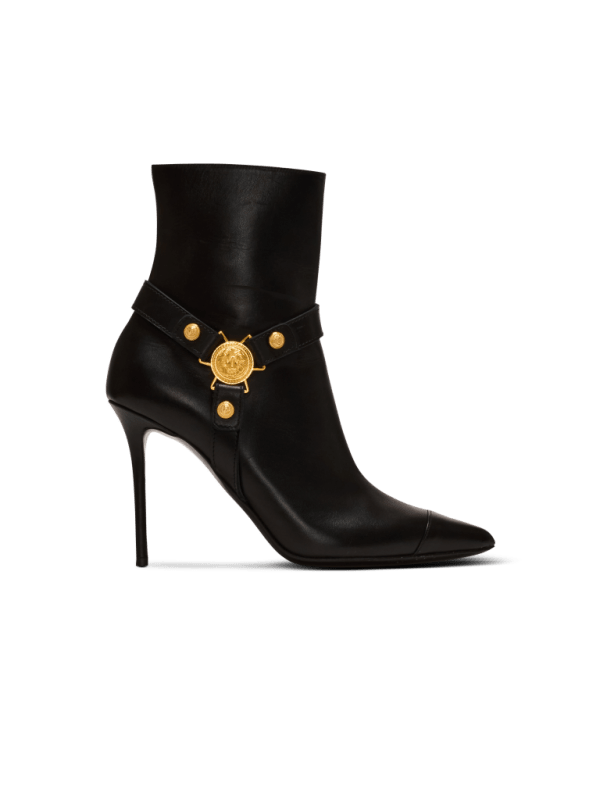balmain paris Bottines Eva à talons en cuir de veau noir - Femme