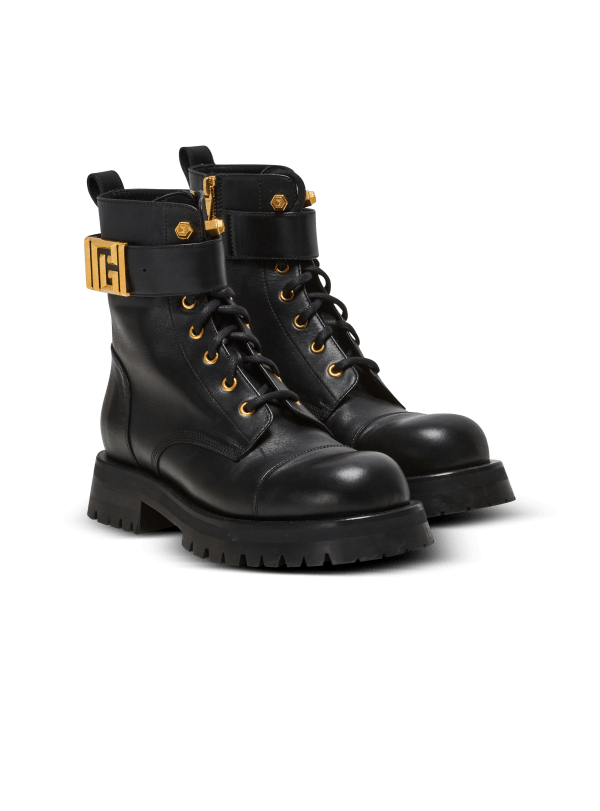 Balmain Paris Bottines Rangers Charlie En Cuir Noir - Femme