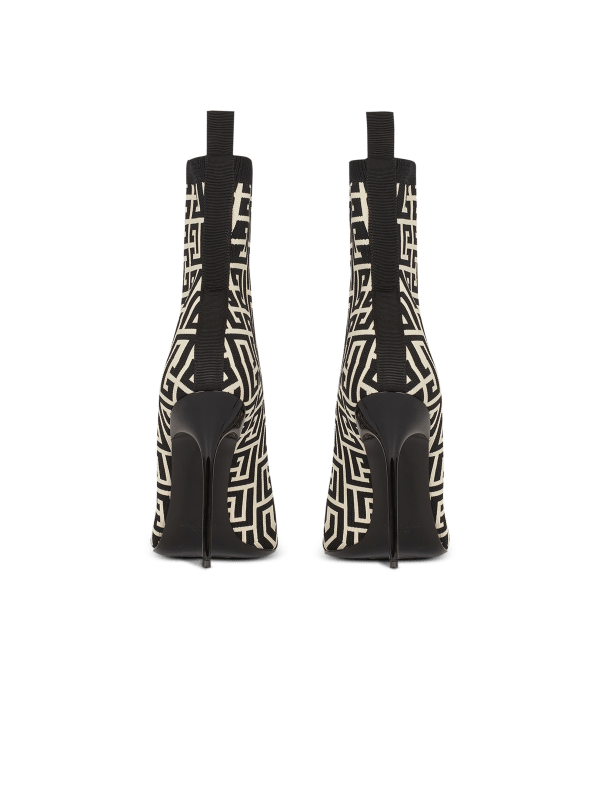 Balmain Paris Bottines Skye En Maille Stretch à Monogramme Noir - Femme